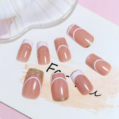 24pcs/set short square fake nails for women cute bride heart white french tips faux ongles y2k press on false nail supplies.
