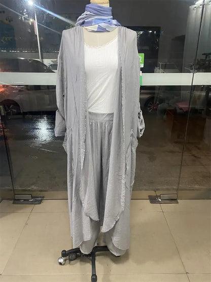 Eid muslimische Frauen Bluse zweiteiliges Set Abaya langes Hemd weites Bein Hose Anzüge Ramadan Arabisch Dubai bescheidene Musulman Ensembles