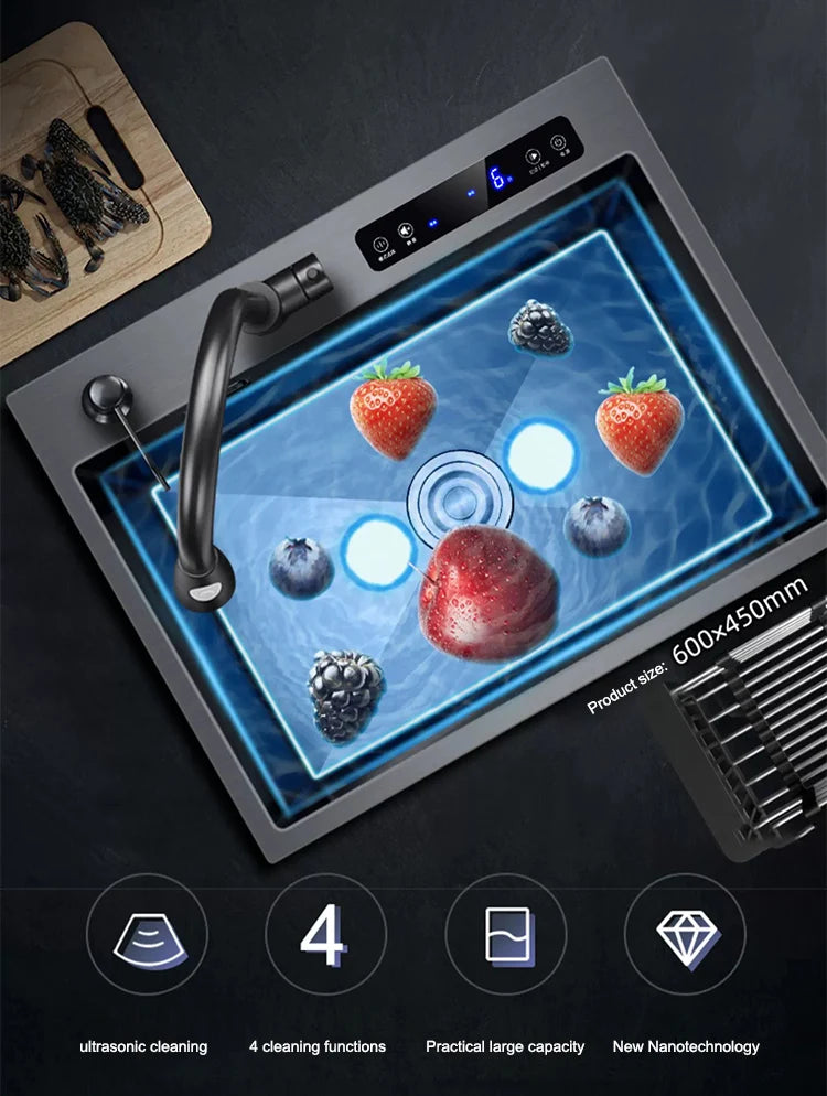 Kitchen Sink Stainless Steel Dishwashing Sink Ultrasonic Sink Dishwasher Multifunctional Intelligent Net Washer For Kitchen