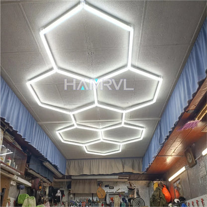 Hexagonal ceiling light BarberShop Car Garage LED Light 6500k LED tube for Gym Bar Hair Salon Library Workshop Auto Body Repair.