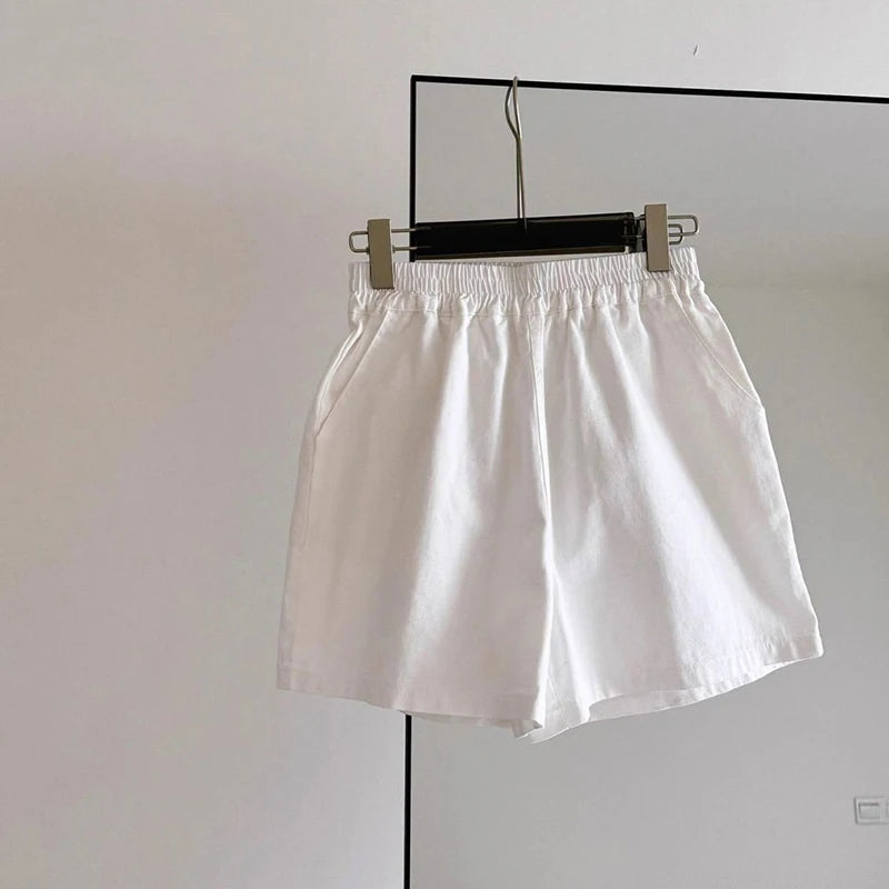 High Waist Cotton Shorts Women Summer Korean Loose Casual Wide Leg Shorts Female Fashion Simple Pure All Match Jogging Shorts.