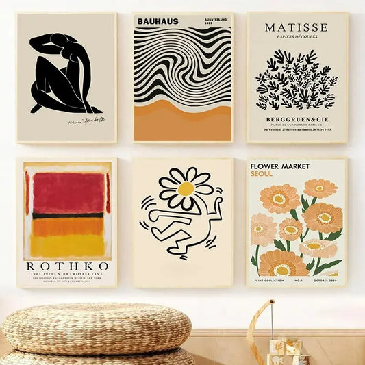 Abstract Yayoi Kusama Orange Wall Art Matisse Mark Rothko Posters and Prints Flower Market Canvas Painting Mural Decoration.