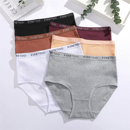 4Pcs/Set Women's Ribbed Striped Cotton Briefs Plus Size Panties Lady High Waist Breathable Underwear Solid Lingerie Shorts S-XXL.