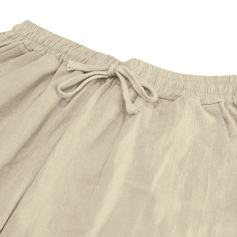 2025 Cross-border American Four Seasons Linen Men's Casual Suit Loose Long Sleeve Pants Shirt Suit Men's