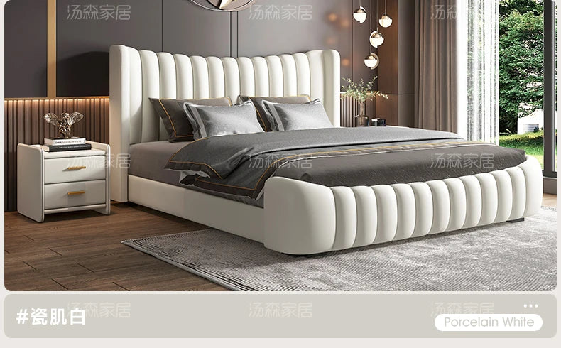 Hohes Kopfteil, Doppelbettgestell, schlichtes Holz, elegantes Queen-Size-Bett, Einzelbettgestell, Nachttische, Aufbewahrung, Cama Moderno Lujo-Möbel