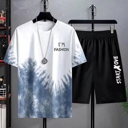 Cool Ice Silk Short Sleeve And Shorts Sports Set for Men Summer 2025 New Style Trendy Teenagers Casual Fashion Outfit