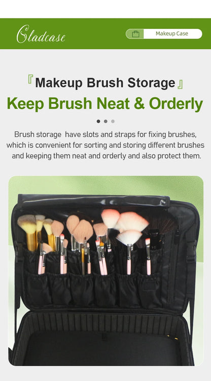 GLADCASE Makeup Case Large Waterproof Makeup Toolbox Professional With Brush Holder Beauty Cosmetic Suitcase Make Up Organizer.