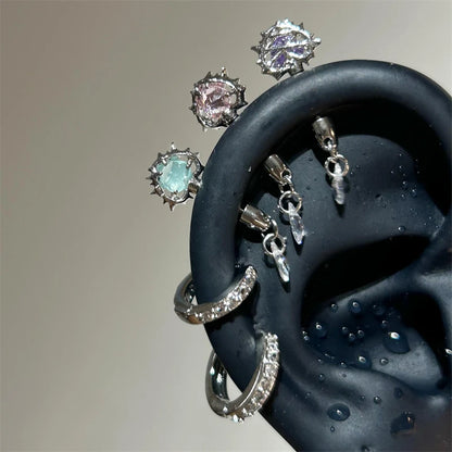 1 PCS Thorn Love Heart Water Droplet Zircon Ear Bone Nail 316L Medical Titanium Steel Earrings for Women Y2K Punk Jewelry.