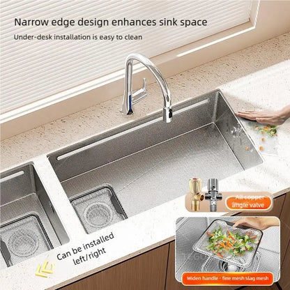316L Stainless Steels Kitchen Sink Household Dish Vegetable Wash Basin Can be Installed On Either Side Large Single Slot
