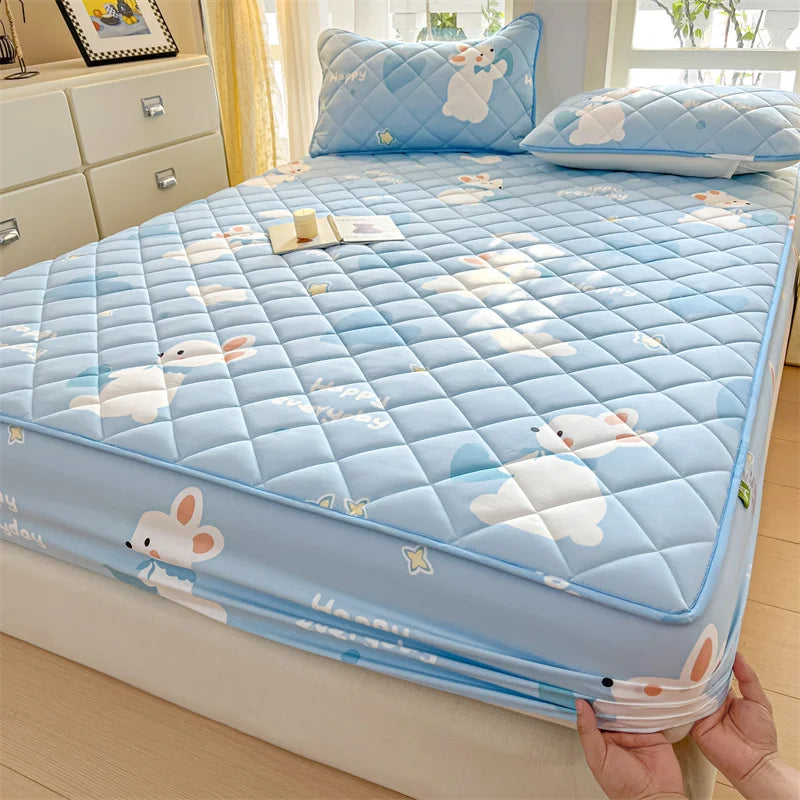 1pc Floral Style Bed Cover Quilted Bedspread Non-slip Mattress Protector Adults Kids Room Bedsheets 매트리스 커버 (No Pillowcase).