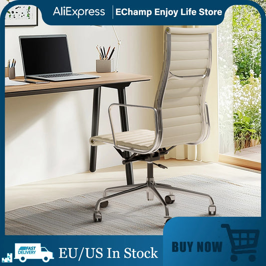 Weiße Drehstühle aus echtem Leder mit mittlerer Rückenlehne, ergonomischer Bürostuhl, verstellbarer drehbarer Gaming-Stuhl aus Leder, gerippter Bürostuhl