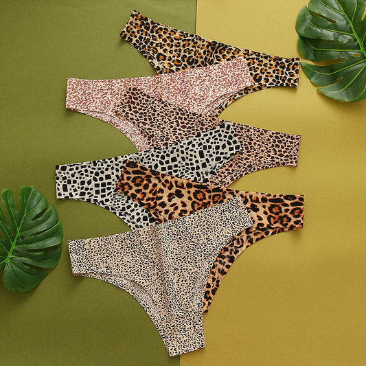WarmSteps 3Pcs/Set Sexy Leopard Thongs Women's Panties Thongs 2024 New Female Underwear Seamless Printed Panties Ice Silk Briefs.