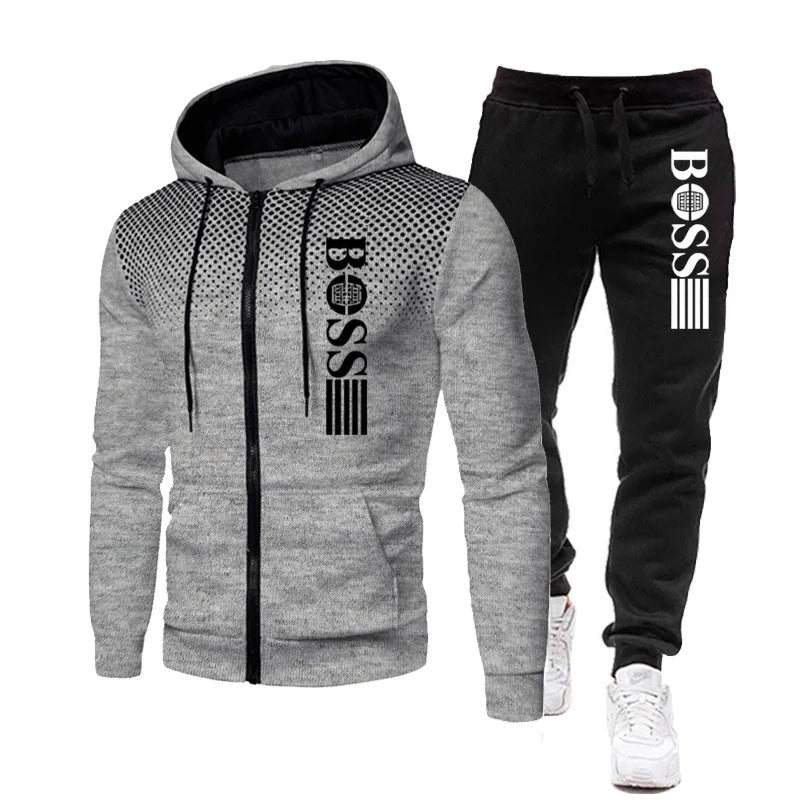 2025 New Men's zippered hoodie + Casual Pants Set for Autumn and Winter fashion Fitness and Warm sportswear Two-piece set.