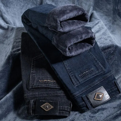 Autumn Winter New High Elasticity Men's Business Jeans Haze Blue Black Gray Denim Trousers Men's Pants Work Clothes Brand.