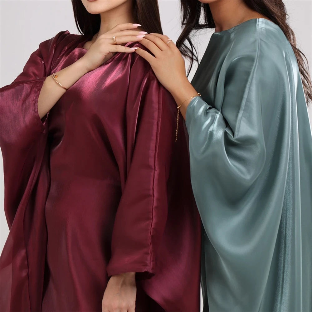 Batwing Butterfly Satin Abaya Dubai Luxury Muslim Kaftan Maxi Dress Abayas For Women Kebaya Robe Caftan Marocain Femme Vestidos.
