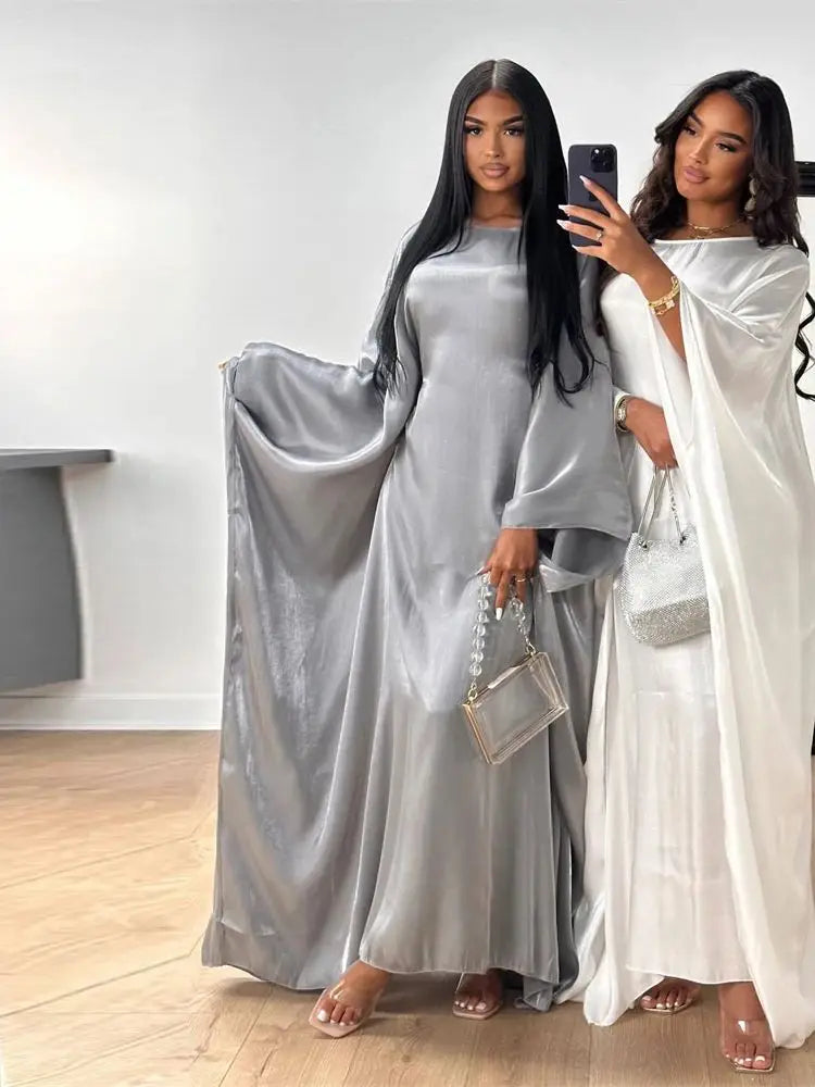 Batwing Butterfly Sleeve Satin Khimar Abaya Dubai Muslim Maxi Dress Kaftan Abayas For Women Kebaya Caftan Robe Femme Vestidos