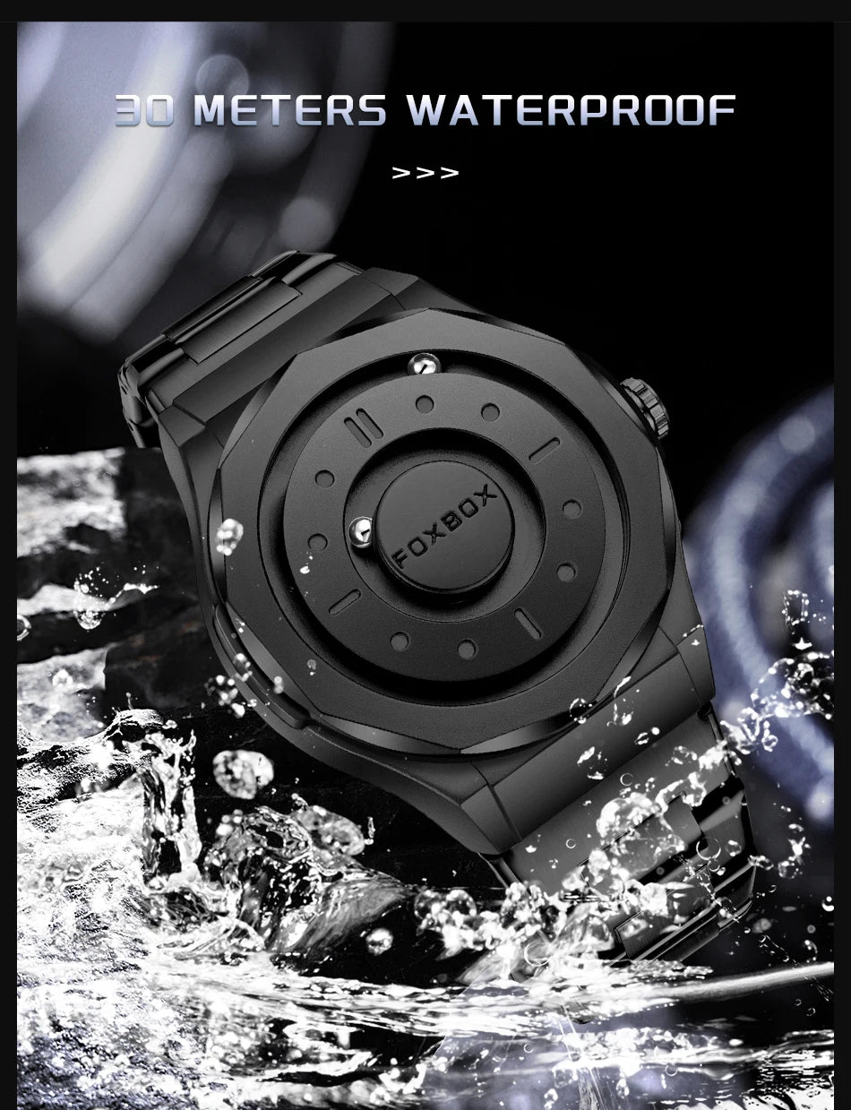 FOXBOX Creative Scrolling Pointer Magnetic Force Men's Quartz Wristwatches Outdoor Sports Waterproof Watch Men Relogio Masculino.