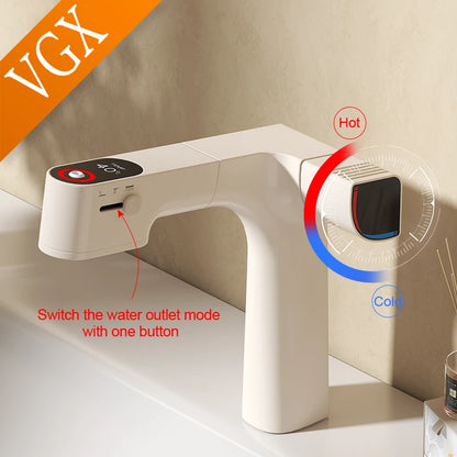 VGX Purified Bathroom Faucets Pull Out Water Filter Tap White Basin Mixer Sink Faucet Gourmet LED Display Brass Tapware Crane