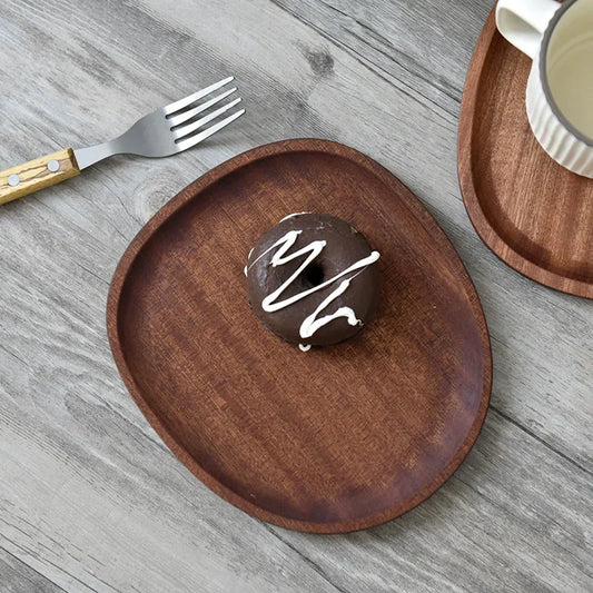 Solid Wood Serving Tray Oval Tea Tray Decorative Wood Plate Fruit Tray Vegetable Platter Home Bread Dessert Cake Plate Tableware.