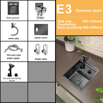 Small Hidden Sink Stainless Steel Kitchen Sink Mini Bar Single Slot Touring Car Wash Basin With Cover Plate Apartment