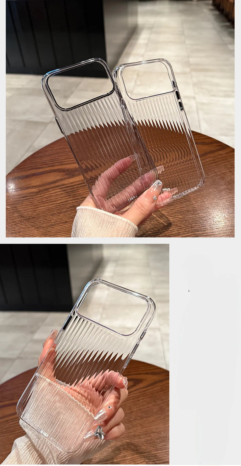 17 Pro Max Luxury Transparent Corrugated Pattern Ultra Thin Case For iPhone 17 Air 16 15 14 Pro Max Plus Shockproof Soft Cover.