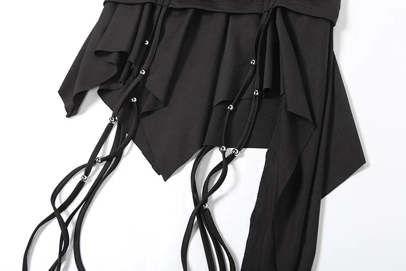 Goth Dark Mall Gothic Dropped Waist Drawstring Mini Skirt Punk Grunge Women Irregular Hem A-line Skirts Chic E-girl Techwear Y2K.