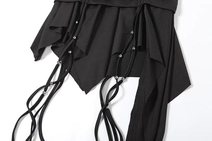Goth Dark Mall Gothic Dropped Waist Drawstring Mini Skirt Punk Grunge Women Irregular Hem A-line Skirts Chic E-girl Techwear Y2K.