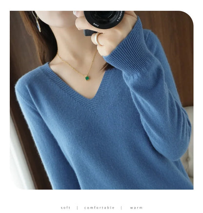 Neue Kaschmir frauen V-ausschnitt Pullover Spitze Neck Aushöhlen Design Beiläufige Gestrickte Lange Hülse frauen Pullover Herbst Und winter