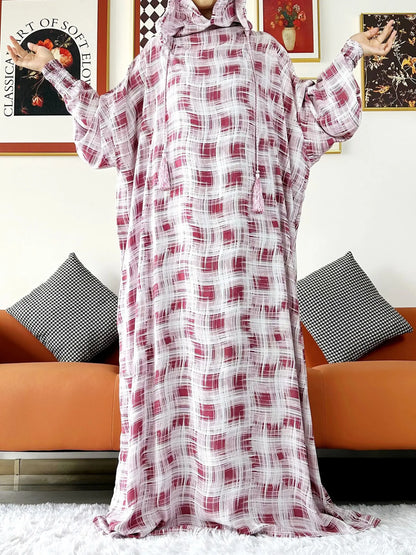 Promotion New Two Hat Women Abaya With Hooded Floral Casual Long Sleeve Abaya Tassel Muslim Saudi Prayer Kaftan Oriental Robes.