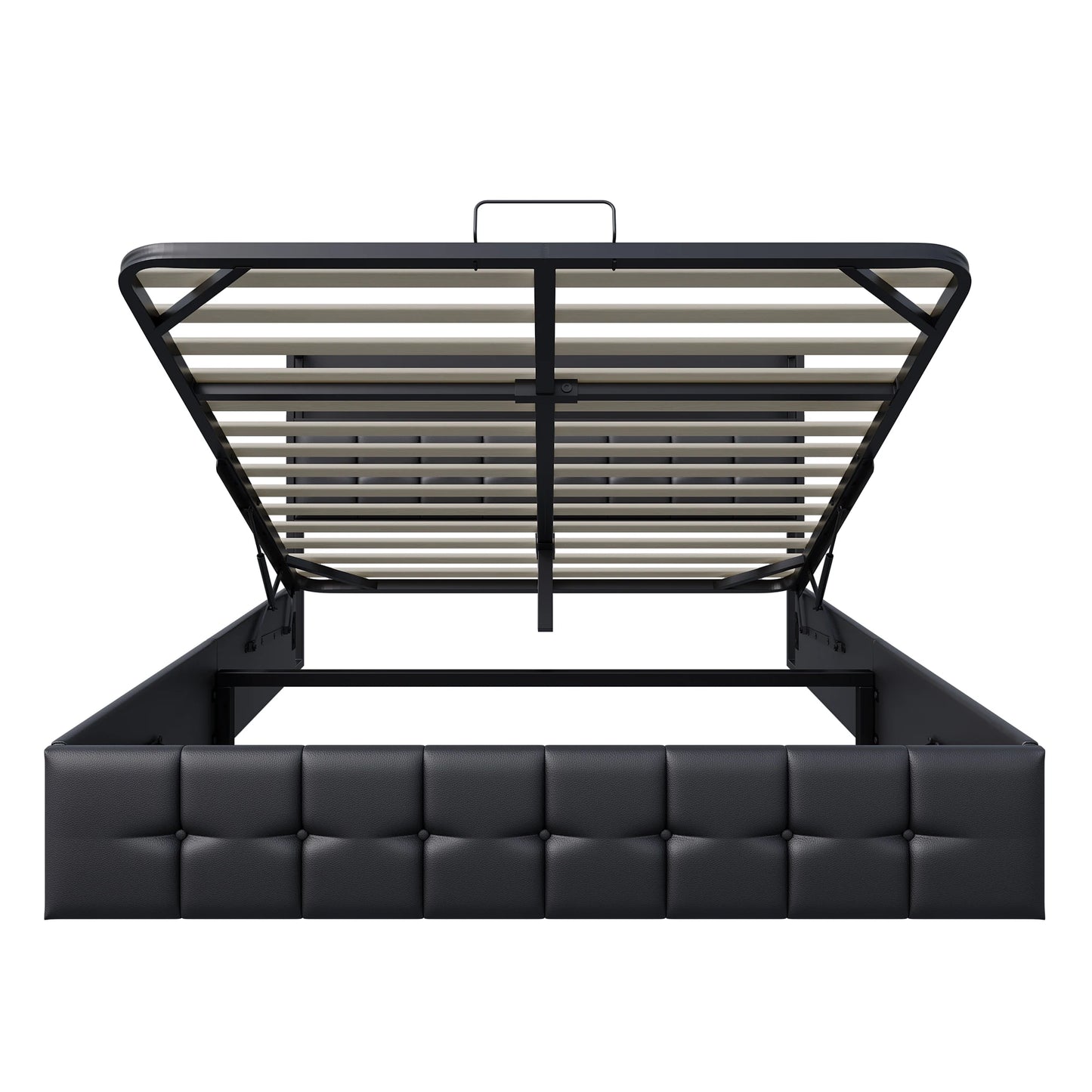 Rosahqnda Doppelbett 160 x 200 cm, mit Steckdose und LED, Kopfteil mit Stauraum und hydraulischem Stauraum, Schlafzimmer für Teenager, Leinen/PU