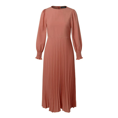 ZANZEA Elegantes Damen-Plisseekleid, edel, gesmokte Bündchen, langärmelig, O-Ausschnitt, Fit und Flare, lang, Vestidos, Pendeln, solide Party-Roben