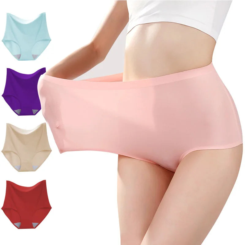 Women's underwear ice silk High waist Seamless Panties soft Lingerie Slimming Abdomen In Hip Lift plus size Breathable Briefs.