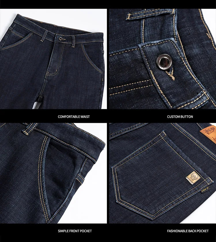 28-40 Large Size Winter Men Plush Thick Fleece Trouser Lambswool Thermal Jeans Casual Pants Windproof Warm Cotton Denim Pants.