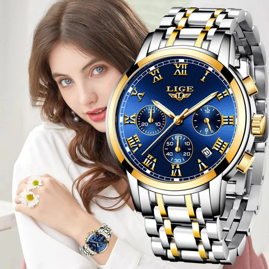 LIGE 2024 New Fashion Women Watches Ladies Top Brand Luxury Creative Steel Women Bracelet Watches Female Quartz Waterproof Watch.