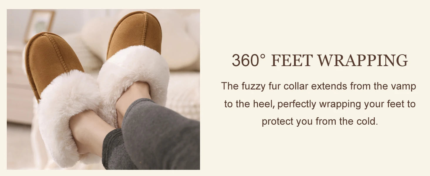 Evshine Winter Warm Memory Foam Slippers For Women Indoor Plush Home Shoes Fluffy Faux Fur Slippers Cozy Suede Furry Flat Slides.