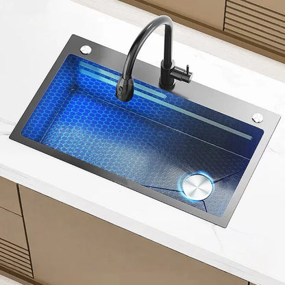 Gray Large Single Slot Stainless Steel Kitchen Sink Multifunctional Wash Dish Basin Nano Honeycomb Embossed Undermount Basin