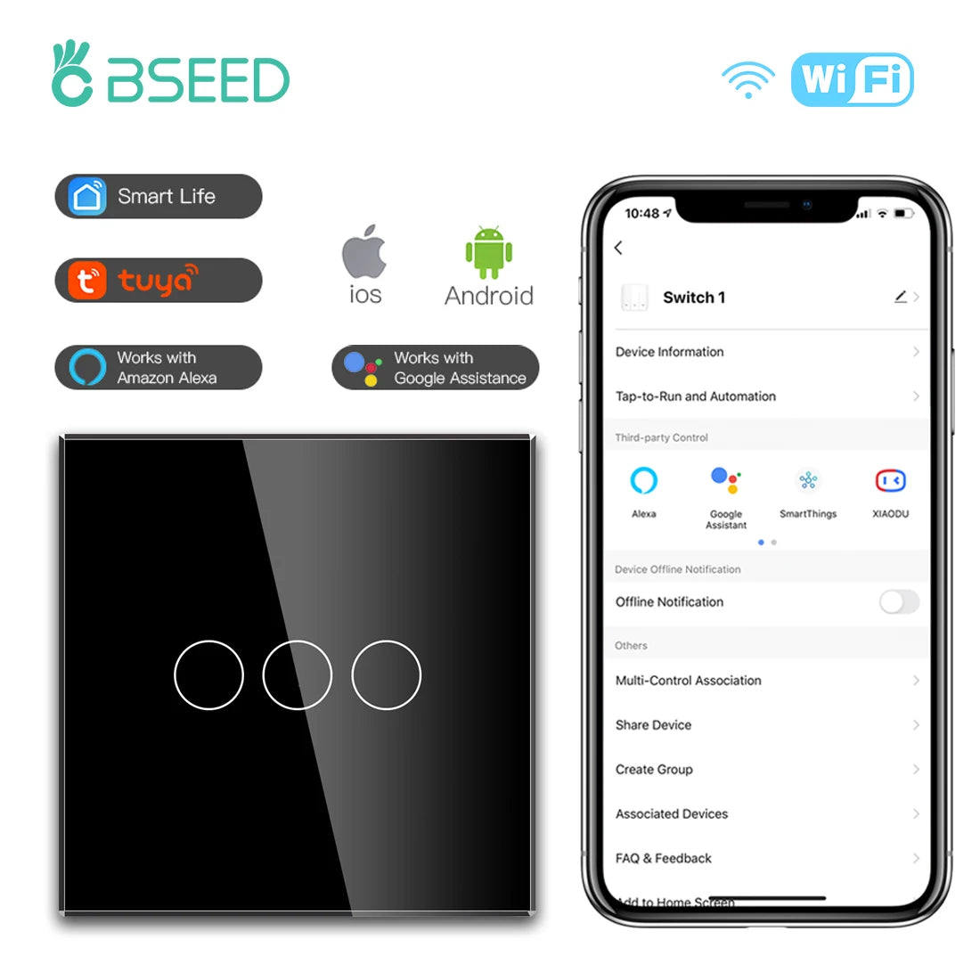 BSEED Wifi 1/2/3Gang Licht Schalter Touch Sensor Glas Schalter Tuya Smart Leben Alexa Control Plus EU Steckdosen Neutral Draht