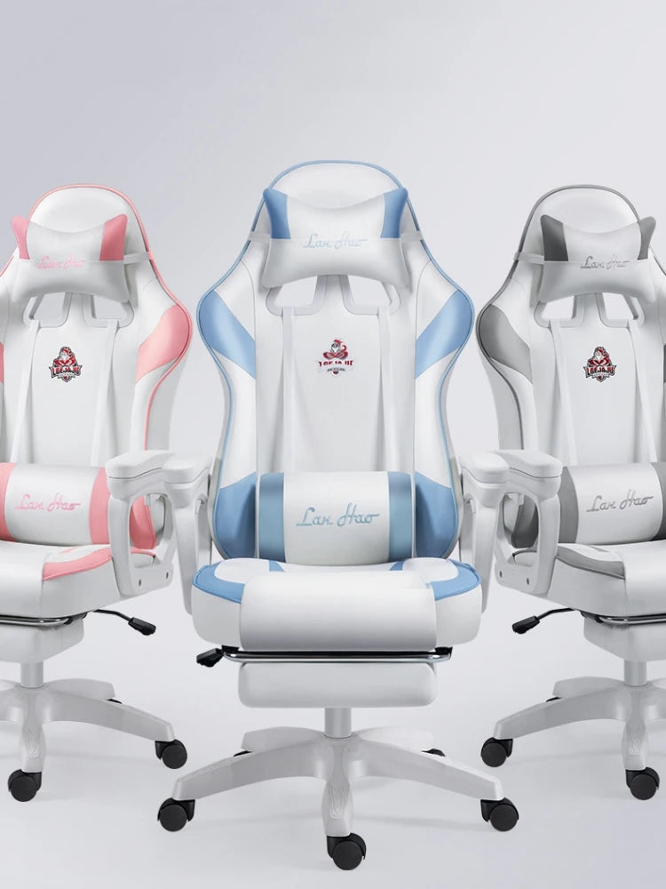 Ergonomischer Gaming-Stuhl, Gamer-Stühle mit Kopfstütze mit Lendenkissen, höhenverstellbarer Computer-Bürostuhl für Mädchen und Jungen