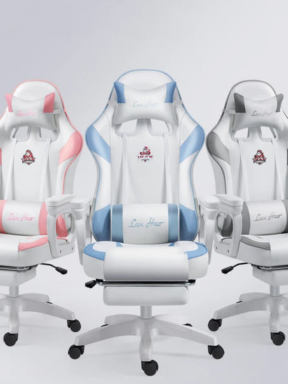 Ergonomischer Gaming-Stuhl, Gamer-Stühle mit Kopfstütze mit Lendenkissen, höhenverstellbarer Computer-Bürostuhl für Mädchen und Jungen