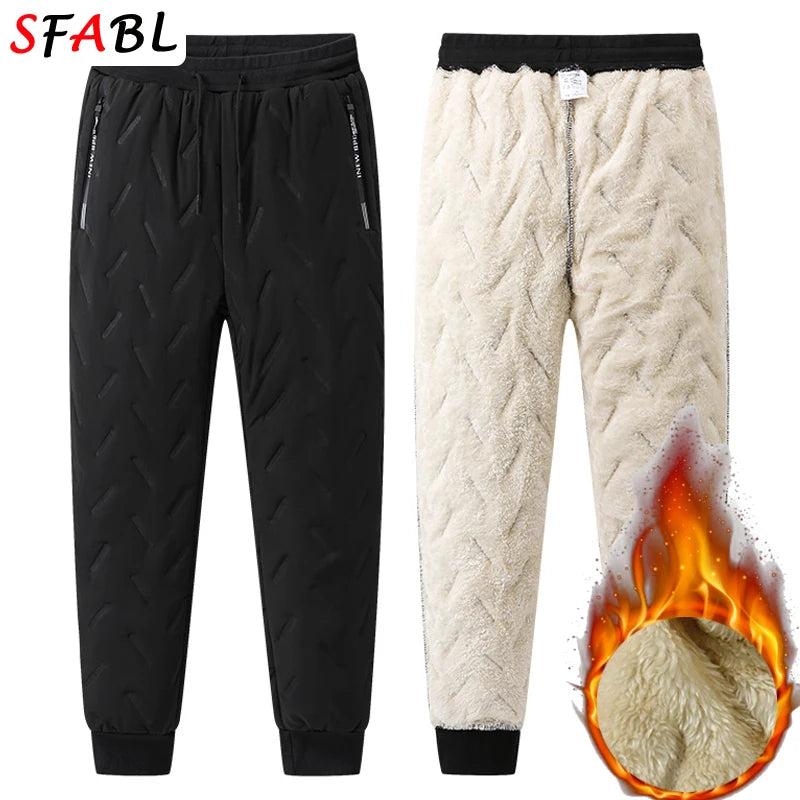 New Fleece Warm Winter Men's Pants Casual Thicken Joggers Pants for Men Thermal Padded Trousers Black Sweatpants Men Waterproof.
