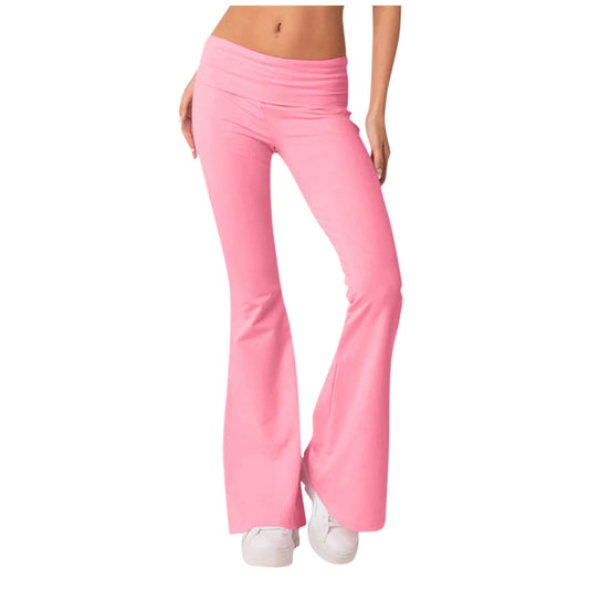 Damenmode, einfarbig, schmale Passform, schmale Reverse-Taille, niedrige Taille, elastische Taille, Schlaghose, Hose für Damen, Damenhose 2024