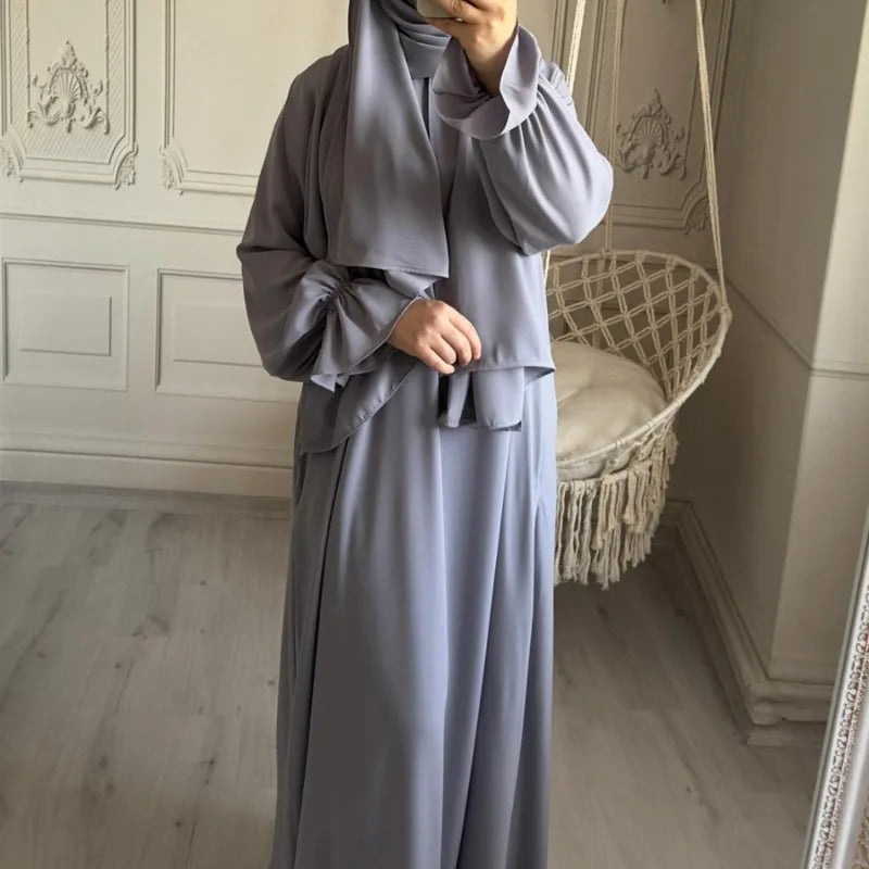 2024 Spring Muslim Modest Dress for Women Eid Arabic Femme Hijab Abaya Dubai 2 Pieces Islamic Long Sleeve Turkey Robe clothing.