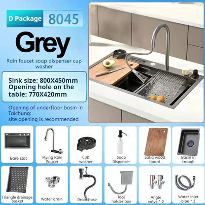 High-end stainless steel Kitchen Sink Matte Square Kitchen Accessories Large Single Sink Wash Basin With Faucet