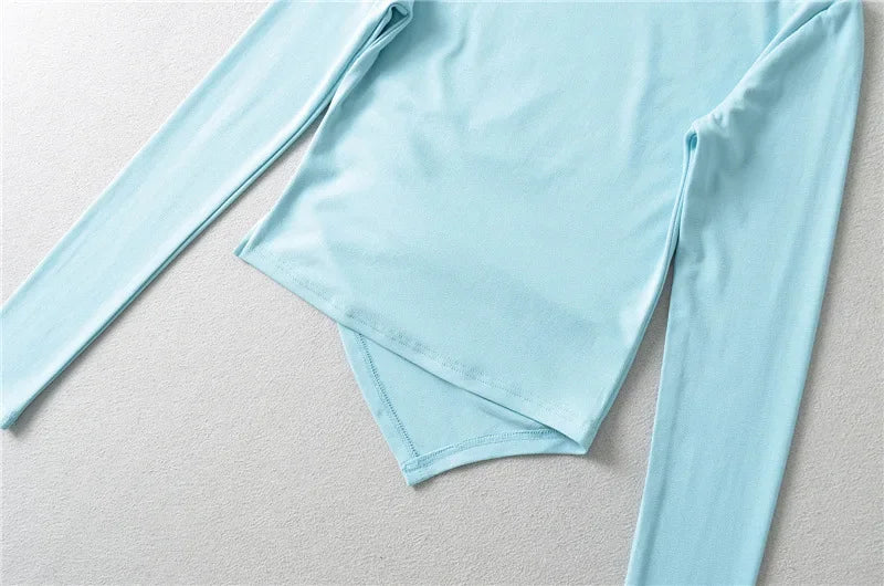 Slim Fit Long Sleeve T-Shirt Women's Shoulder Bared One-Shoulder Design Crease Asymmetrical Pure Desirable Spicy Girl Style.