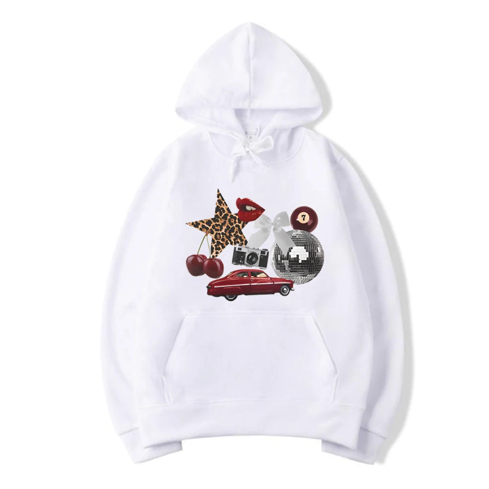 New York Aesthetic Hoodie Leopard Print Star Graphic Sweatshirt  Cherry Girl Pullover Streetwear Y2k Women Long Sleeves Hoodies.