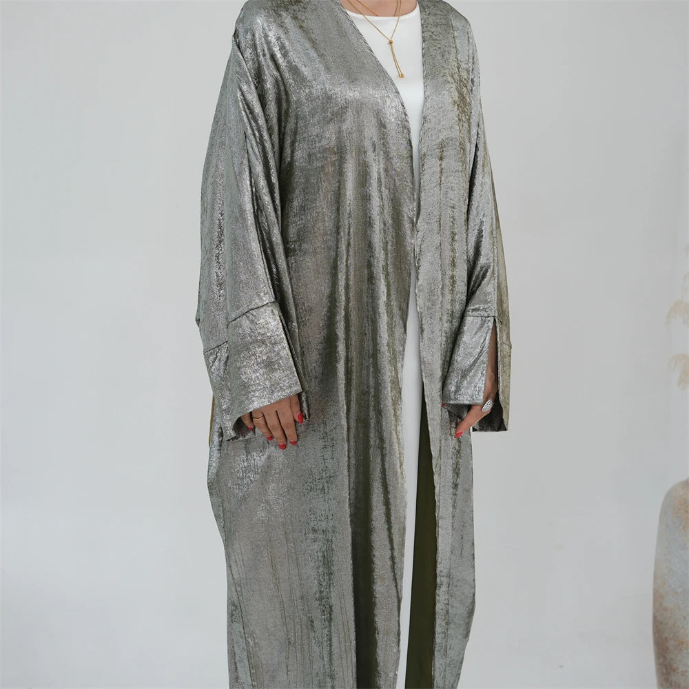 Ramadan Eid Shiny Satin Open Kimono Abaya Damen Dubai Luxury Muslim Kebaya Abayas For Women Kaftan Dress Islamic Clothing Femme.