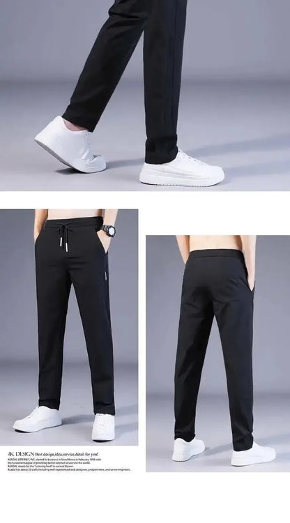 Sommer Dünne Casual Sport Eis Seide Gerade Bein Hosen Schnell Trocknend Lose Fit Große Größe Elastische Tragbare Lange Hosen für Männer.