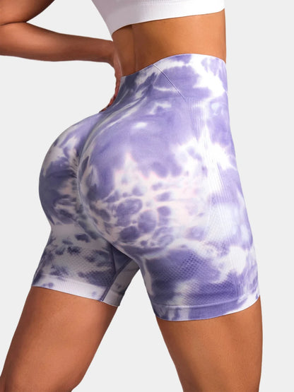 Tie Dye Push Up Butt Yoga Shorts Seamless High Waist For Women High Stretchy Knitting Fashion Gym Cycling Pants.