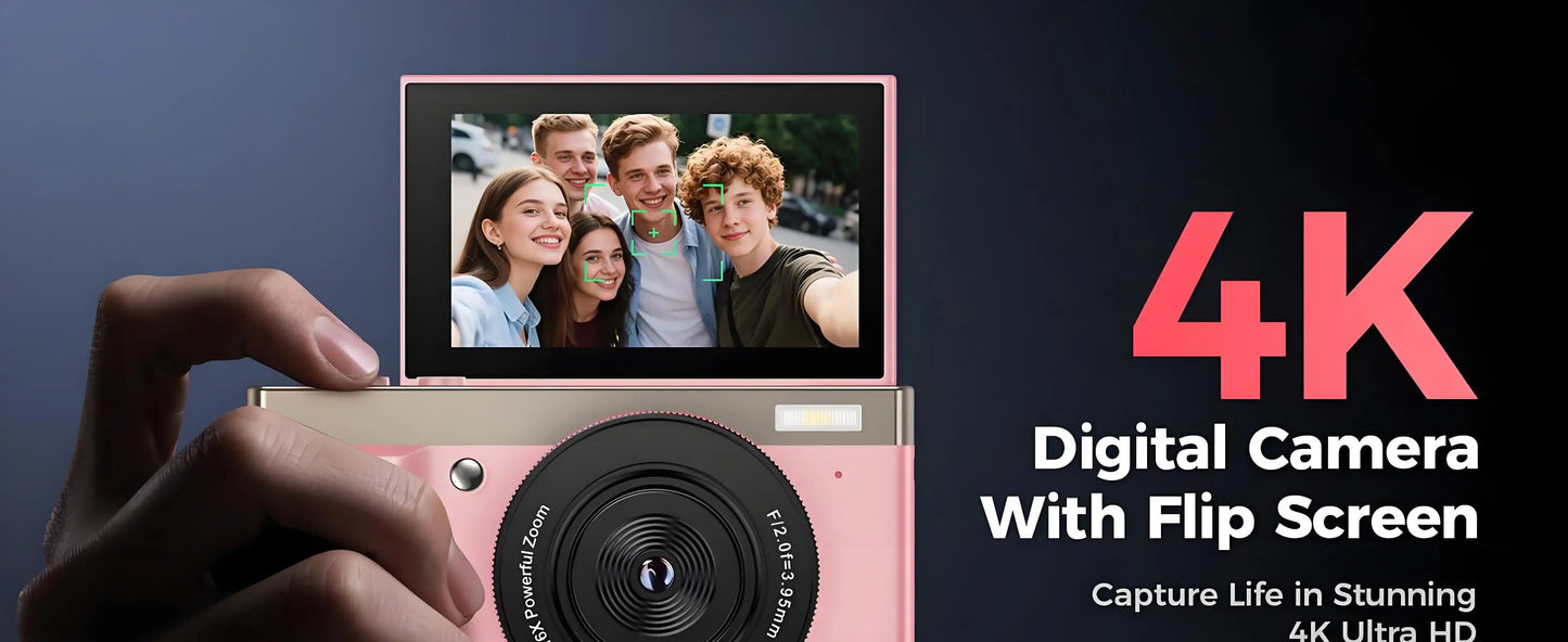 4K digital camera, 64 megapixel ultra high definition camera, 16x digital zoom 180 degree flip screen button digital camera, 32G.