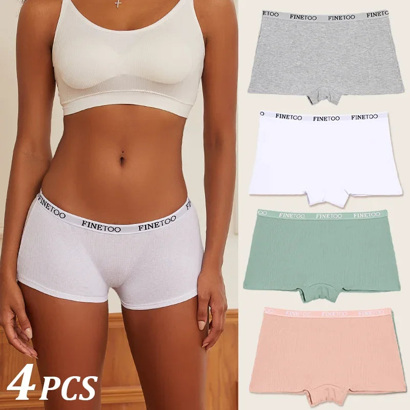 4Pcs Women Cotton Boxers Underwear Seamless Ice Silk Shorts Solid Color Ladies Soft Boyshorts Plus Size Cotton Boxers M/L/XL